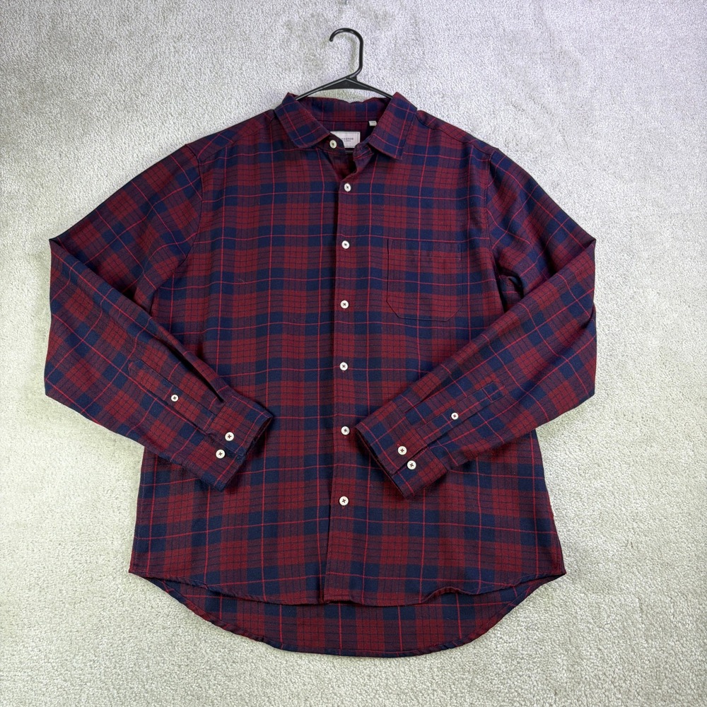 7DIAMONDS Sylvan Flannel Shirt Mens XL Red Blue Plaid Slim Fit Button Up Soft